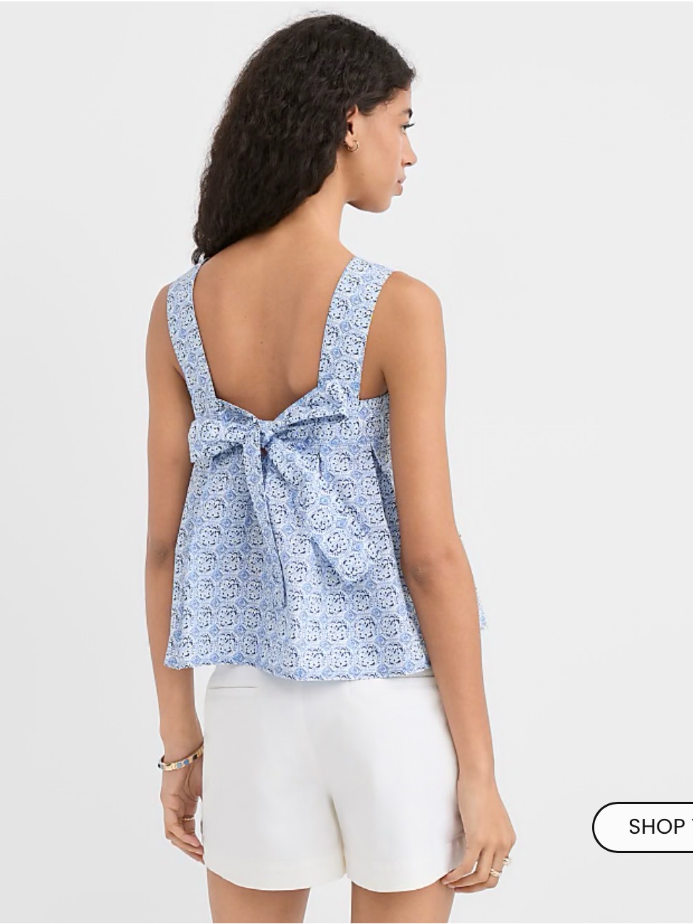 Nwt! Loft Mosaic Poplin Tie Back Pleated Tank Top